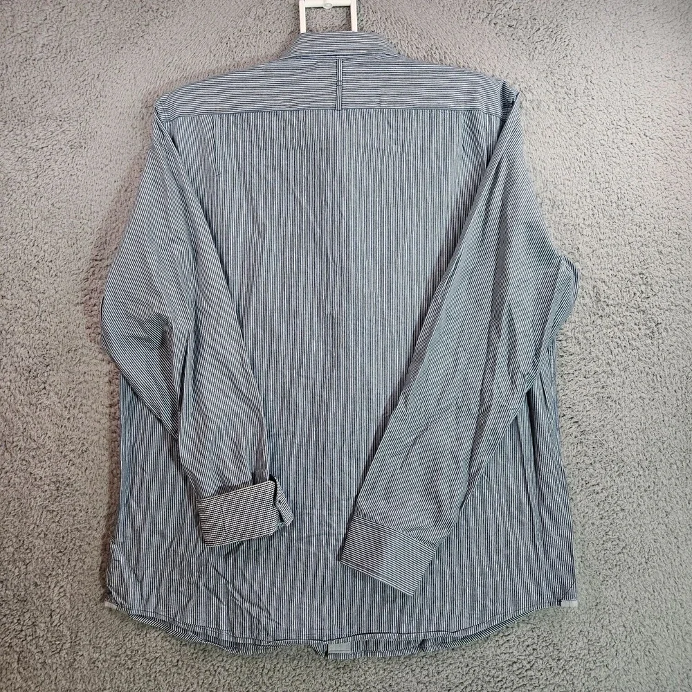 Banana Republic Shirt Men XL 17-17.5 Flip Cuff Button Up Blue‎ White Striped